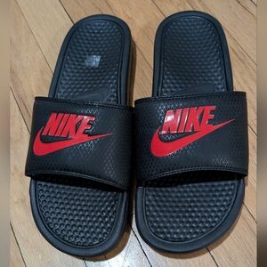 Nike Black and Red Slide Sandals